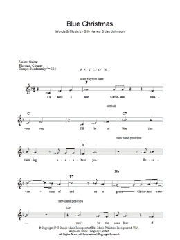 page one of Blue Christmas (Piano Chords/Lyrics)