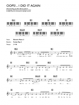 page one of Oops! I Did It Again (Piano Chords/Lyrics)