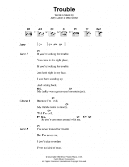 page one of Trouble (Guitar Chords/Lyrics)