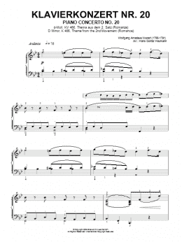 page one of Piano Concerto No.20, theme from the Second Movement (Romance) (Piano Solo)