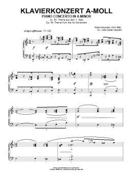 page one of Piano Concerto In A Minor, Op.54, theme from the First Movement (Piano Solo)