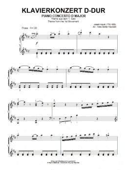 page one of Piano Concerto In D Major, Theme From First Movement (Piano Solo)