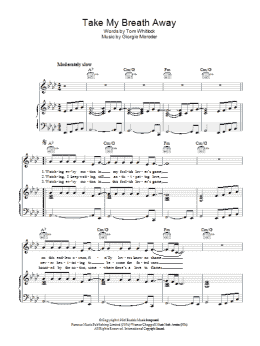 page one of Take My Breath Away (Piano, Vocal & Guitar Chords)