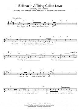 page one of I Believe In A Thing Called Love (Lead Sheet / Fake Book)