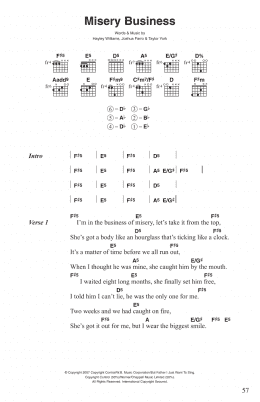 page one of Misery Business (Guitar Chords/Lyrics)