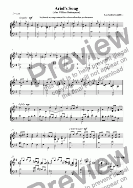 page one of Ariel's Song: keyboard accompaniment