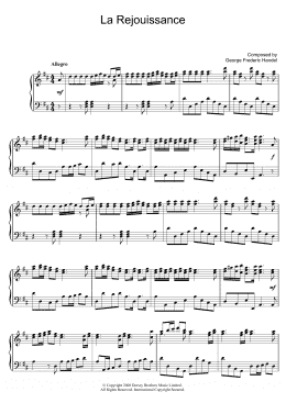 page one of La Rejouissance (from Music For The Royal Fireworks) (Piano Solo)