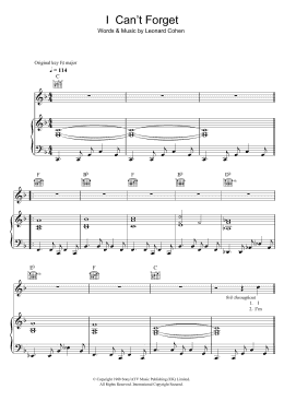 page one of I Can't Forget (Piano, Vocal & Guitar Chords)