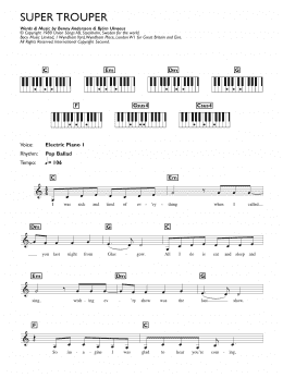 page one of Super Trouper (Piano Chords/Lyrics)