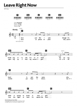 page one of Leave Right Now (Piano Chords/Lyrics)