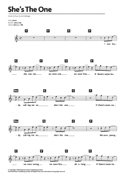 page one of She's The One (Piano Chords/Lyrics)