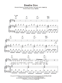 page one of Breathe Slow (Piano, Vocal & Guitar Chords)