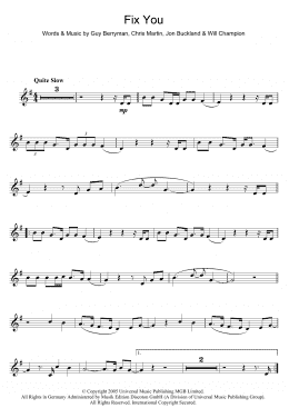 page one of Fix You (Clarinet Solo)