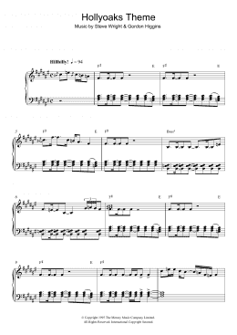 page one of Hollyoaks Theme (Piano Solo)