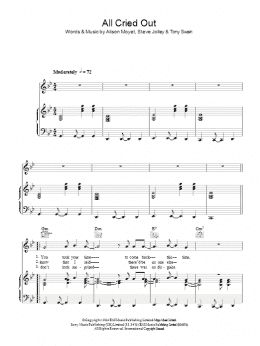 page one of All Cried Out (Piano, Vocal & Guitar Chords)