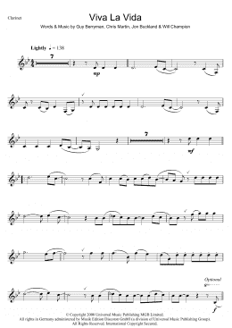 page one of Viva La Vida (Clarinet Solo)