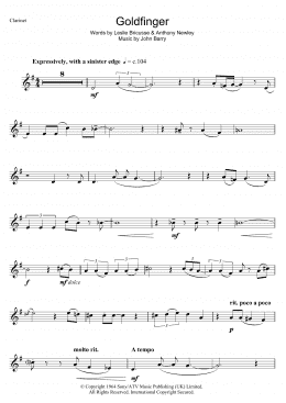 page one of Goldfinger (Clarinet Solo)