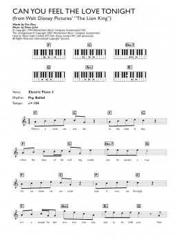 page one of Can You Feel The Love Tonight (from The Lion King) (Piano Chords/Lyrics)