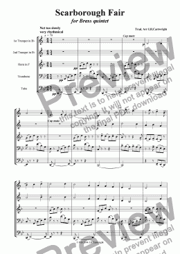 page one of Scarborough Fair for Brass quintet