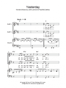page one of Yesterday (arr. Rick Hein) (2-Part Choir)