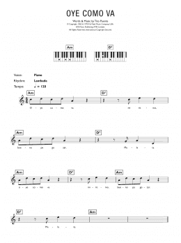 page one of Oye Como Va (Piano Chords/Lyrics)