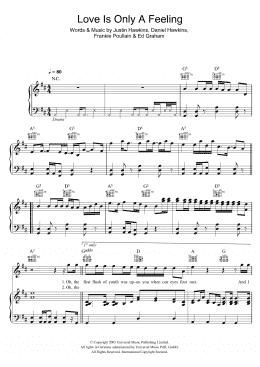 page one of Love Is Only A Feeling (Piano, Vocal & Guitar Chords)