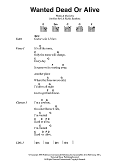 page one of Wanted Dead Or Alive (Guitar Chords/Lyrics)