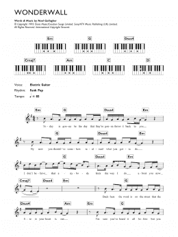 page one of Wonderwall (Piano Chords/Lyrics)