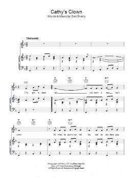 page one of Cathy's Clown (Piano, Vocal & Guitar Chords)