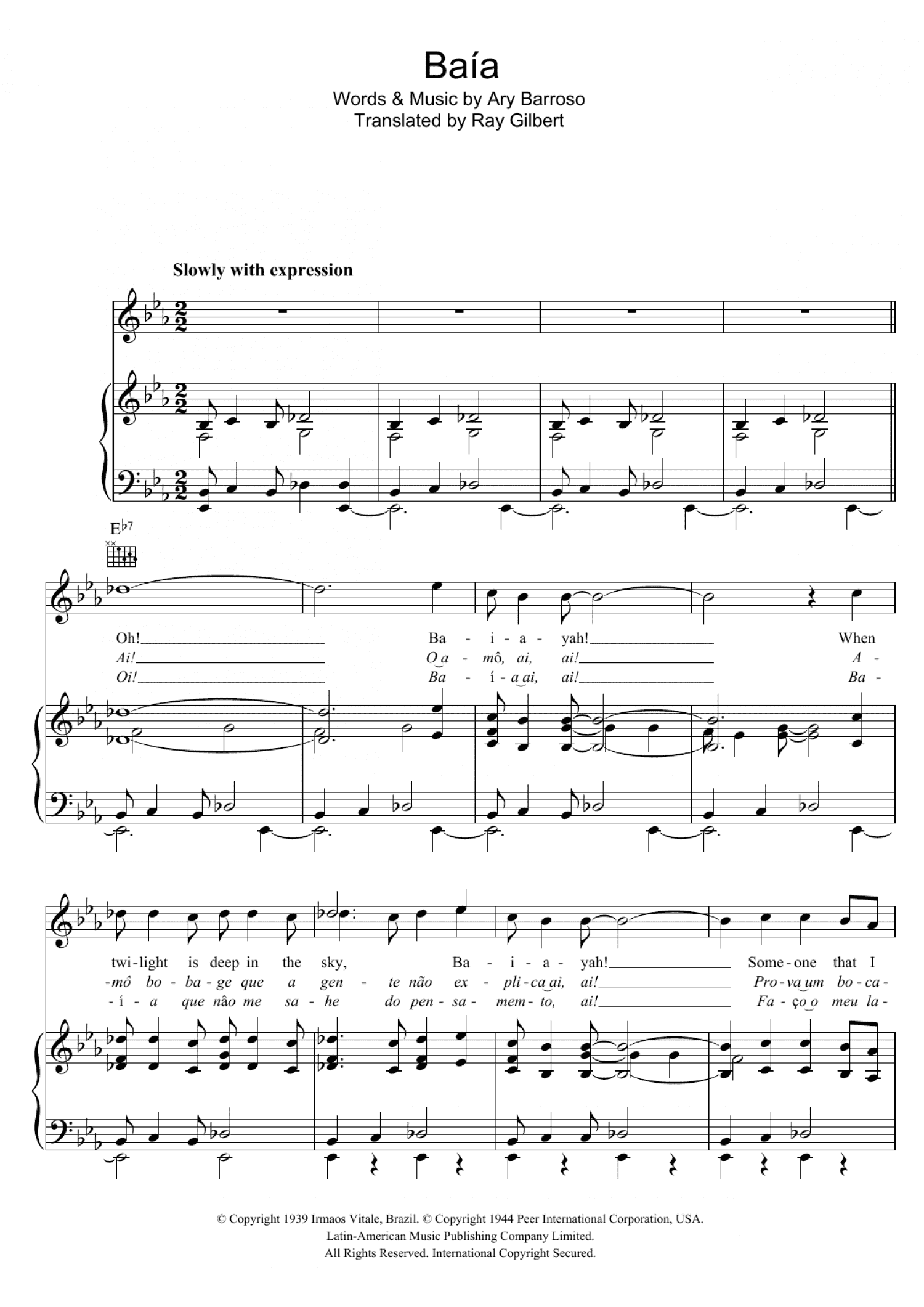 Baia (Piano, Vocal & Guitar Chords)