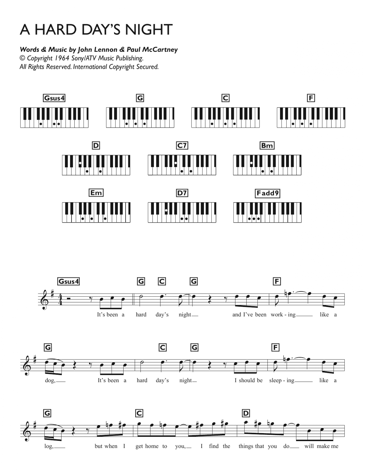 A Hard Day's Night (Piano Chords/Lyrics)