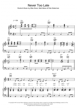 page one of Never Too Late (Piano, Vocal & Guitar Chords)