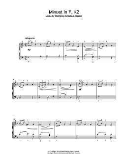 page one of Minuet in F, K2 (Easy Piano)