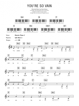 page one of You're So Vain (Piano Chords/Lyrics)