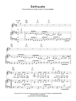page one of Earthquake (Piano, Vocal & Guitar Chords)