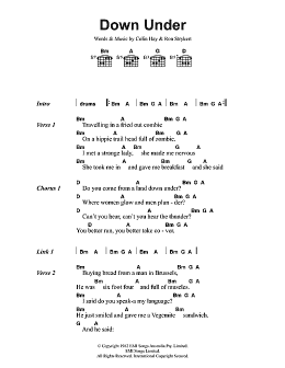page one of Down Under (Guitar Chords/Lyrics)