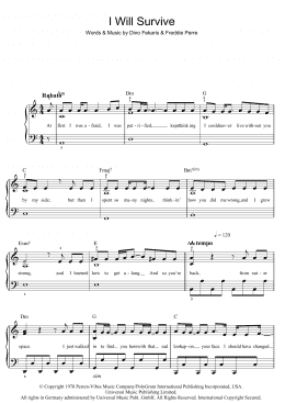 page one of I Will Survive (Beginner Piano)