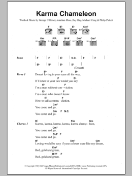 page one of Karma Chameleon (Guitar Chords/Lyrics)