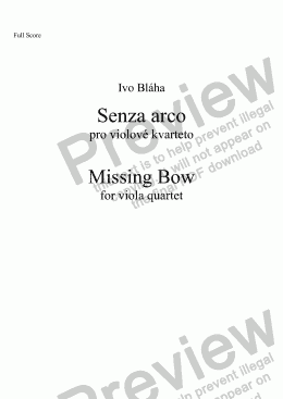 page one of MISSING BOW (Senza arco) for viola quartet