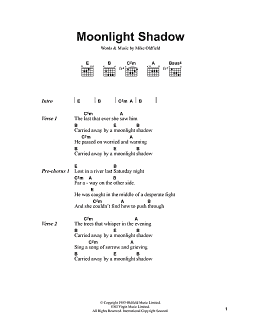 page one of Moonlight Shadow (Guitar Chords/Lyrics)