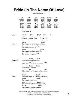 page one of Pride (In The Name Of Love) (Guitar Chords/Lyrics)