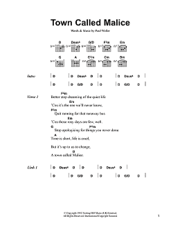 page one of Town Called Malice (Guitar Chords/Lyrics)