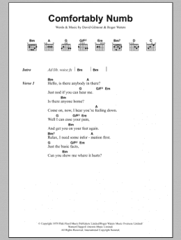 page one of Comfortably Numb (Guitar Chords/Lyrics)