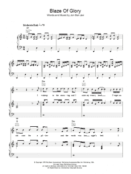 page one of Blaze Of Glory (Piano, Vocal & Guitar Chords)