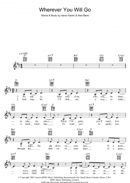 page one of Wherever You Will Go (Lead Sheet / Fake Book)