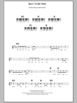 page one of Born To Be Wild (Piano Chords/Lyrics)