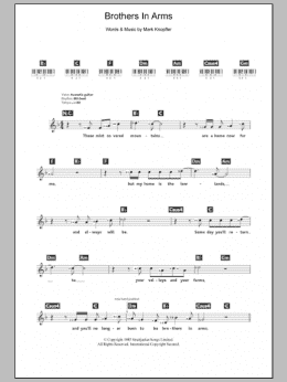 page one of Brothers In Arms (Piano Chords/Lyrics)