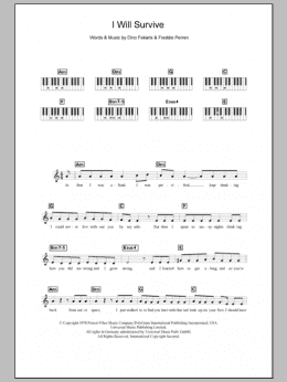 page one of I Will Survive (Piano Chords/Lyrics)