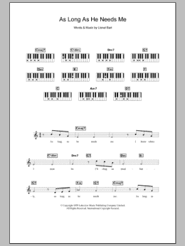 page one of As Long As He Needs Me (Piano Chords/Lyrics)