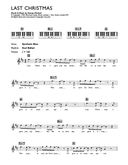 page one of Last Christmas (Piano Chords/Lyrics)